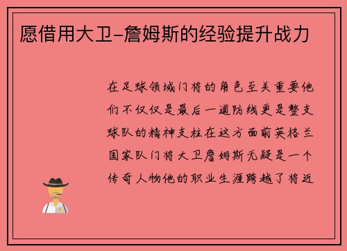 愿借用大卫-詹姆斯的经验提升战力